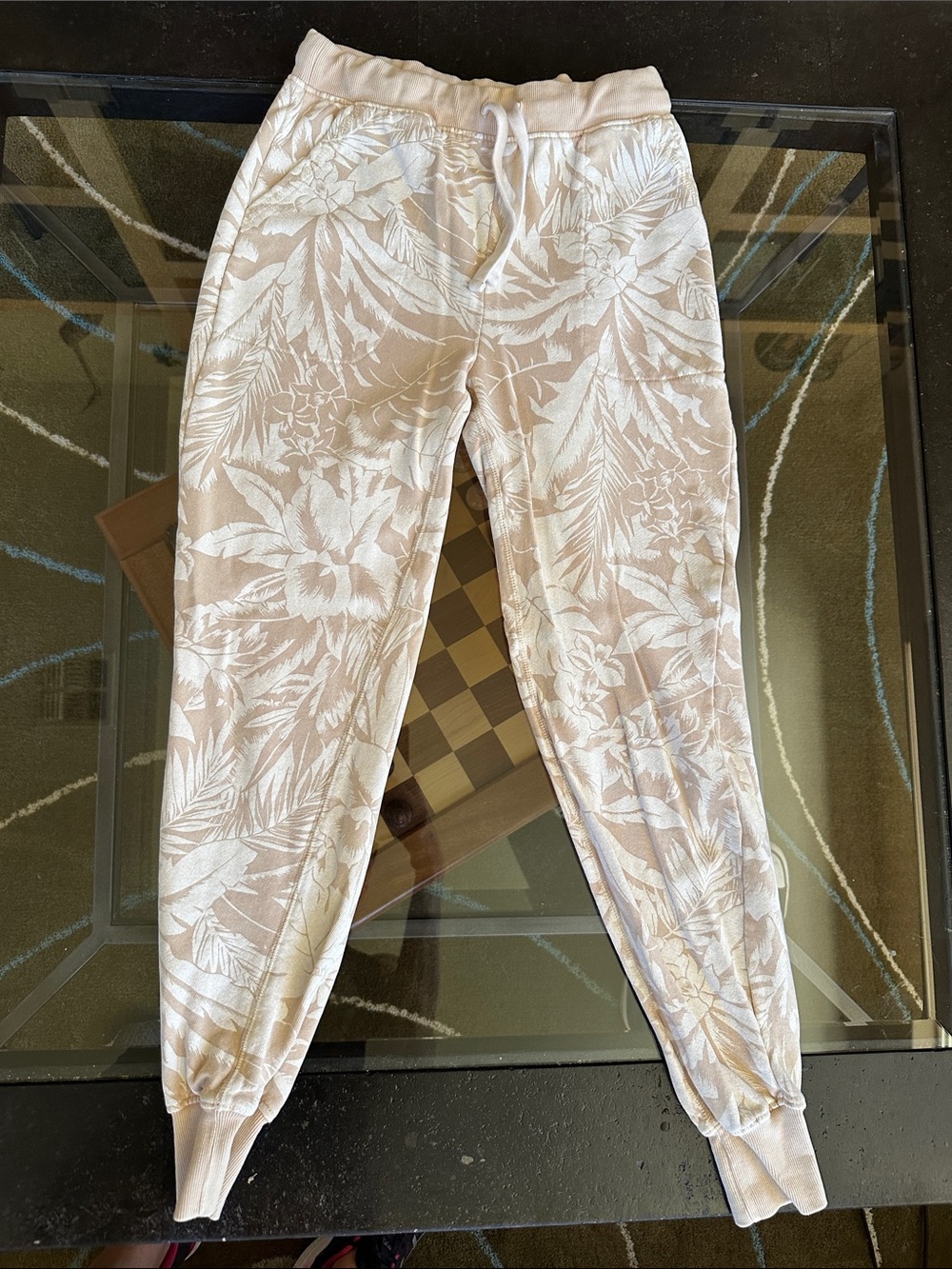 Billabong Beige and White Tropical Print Jogger Pants